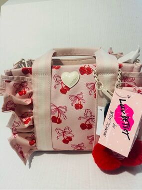 Betsey Johnson LB Ruffle cherry canvas tote BNWT
